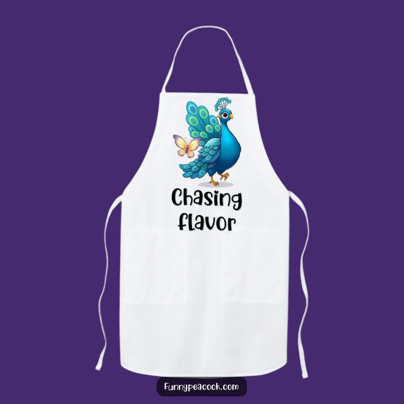 Funny Peacock Butterfly Chase Apron - Playful Kitchen Fun!