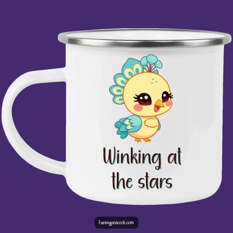 Funny Peacock Wink Camping Mug: Bright Character Adventure Cup, Great Humorous Gift