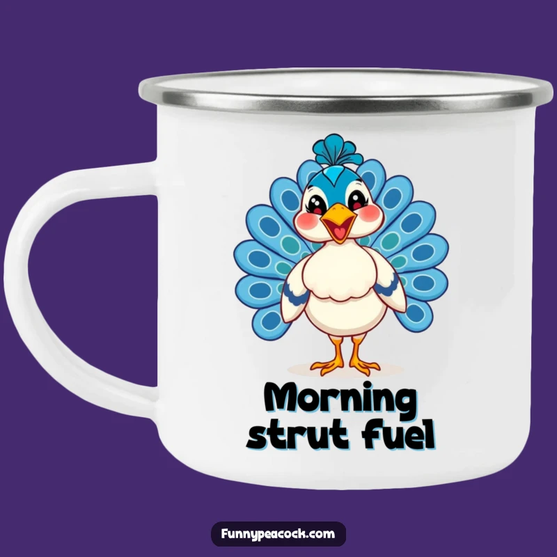Funny Grinning Peacock Camping Mug - Strutting Adventures!