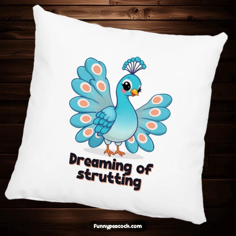 Funny Kawaii Peacock Pillow: Plush decor featuring a proud peacock with a smirking face and fanned tail.
