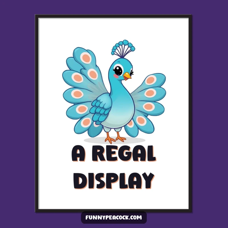 Funny Kawaii Peacock Digital Art Print: Smirk Tail Fan Decor Gift