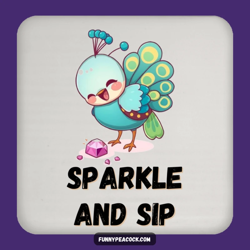 Funny Peacock Jewel Drink Coaster: Protect Surfaces with Humorous Bird Art