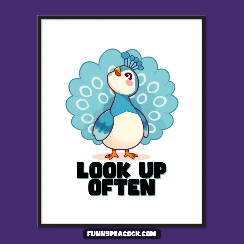 Funny Kawaii Peacock Poster: Sky Awe Wall Art Gift