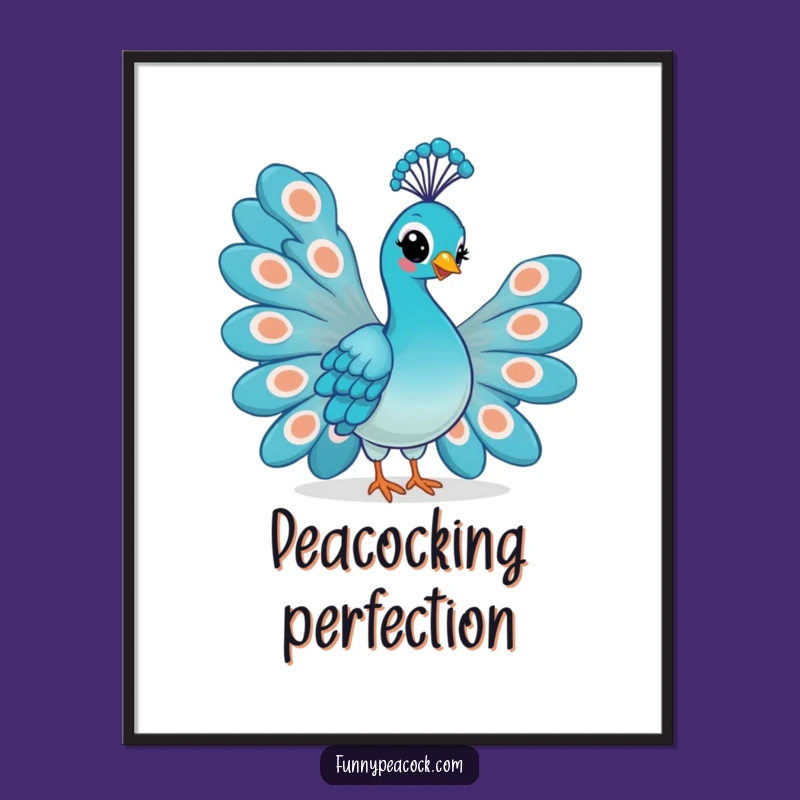 Funny Kawaii Peacock Poster: Smirk Tail Fan Wall Art Gift