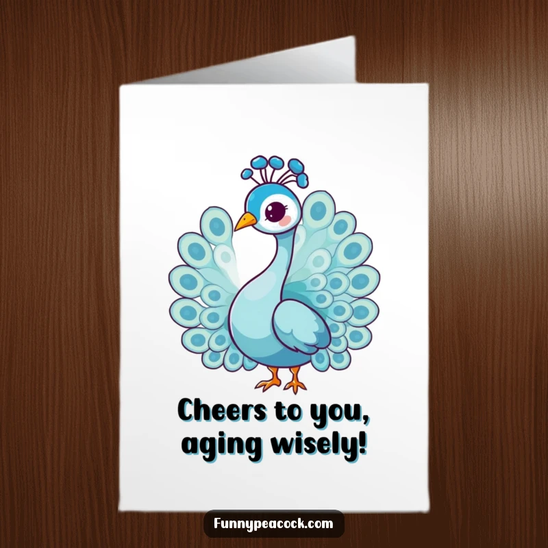 Funny Free Printable Birthday Card: A graceful peacock performing a gentle, charming head tilt. Downloadable gift.