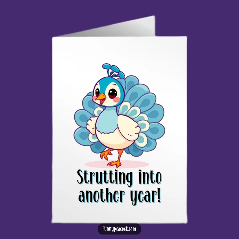 Free Printable Peacock Birthday Card: Cheerful Strutting Bird Downloadable Gift