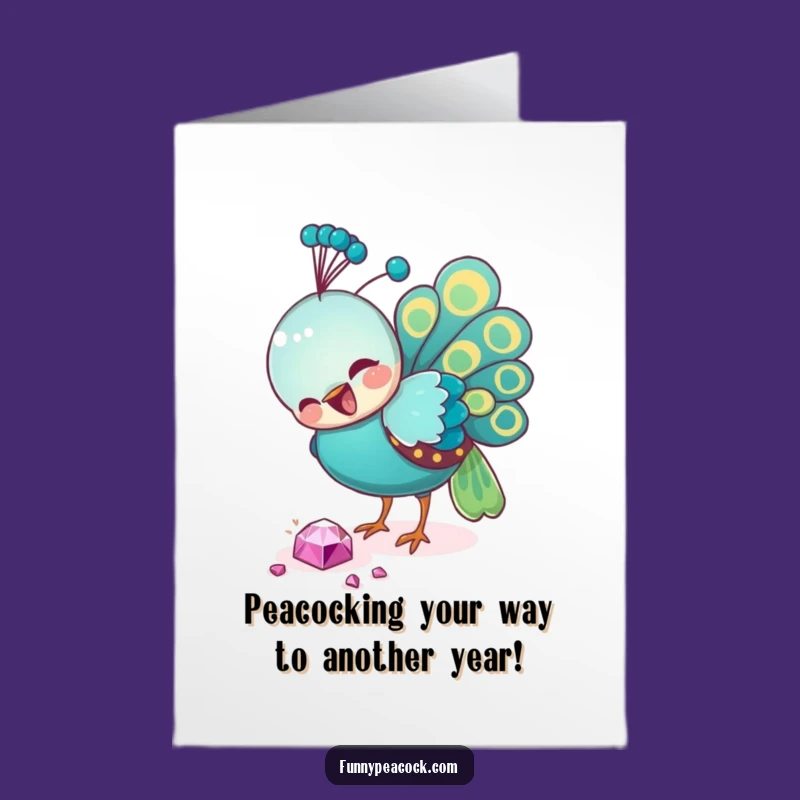 Free Printable Birthday Card: Funny Peacock Pecking Jewel for a Dazzling Downloadable Gift