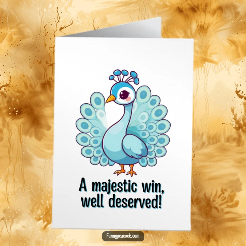 Funny Free Printable Congrats Card: A peacock in a graceful, gentle head tilt pose. A downloadable gift.