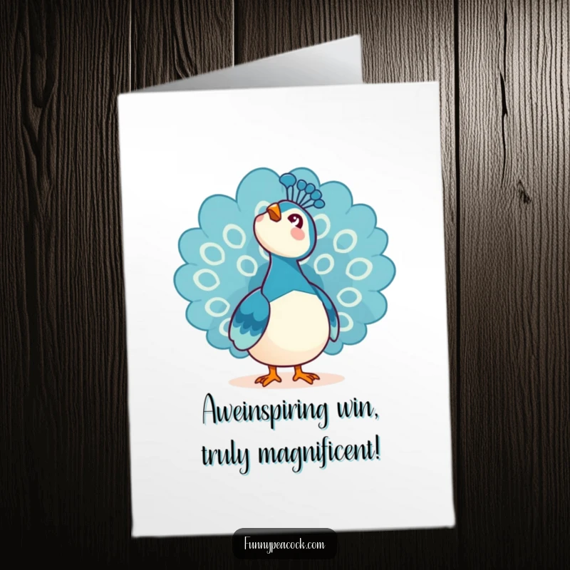 Funny Free Printable Congratulations Card: A kawaii peacock gazes at the sky with awe, celebrating a momentous achievement.