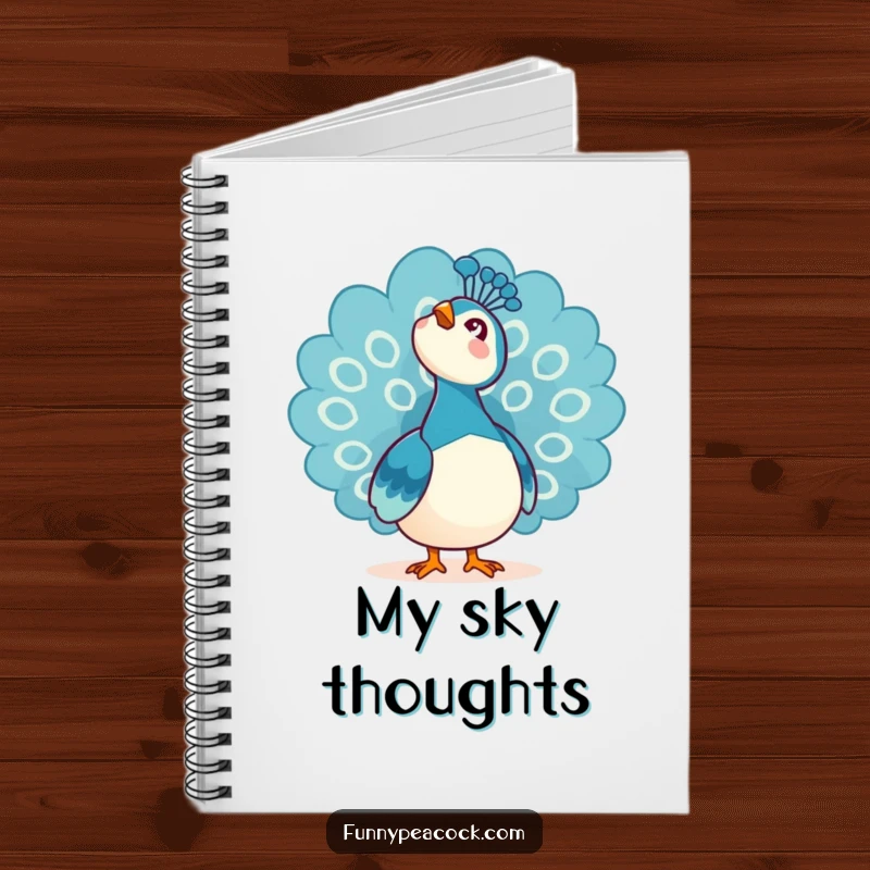 Funny Kawaii Peacock Notebook: Features a peacock looking up at the sky with an expression of awe.