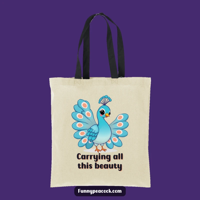 Funny Kawaii Peacock Tote Bag: Proud Smirk Feather Fan Accessory